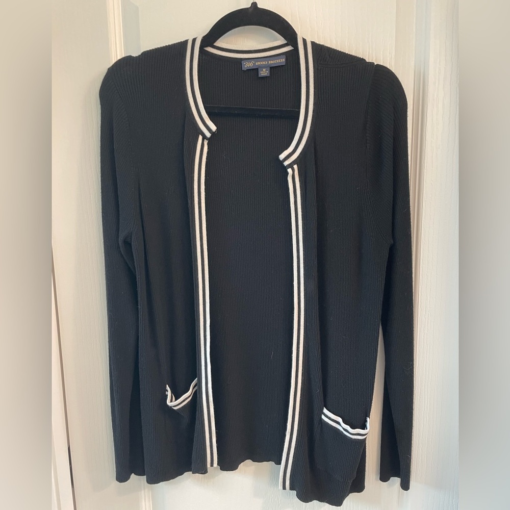 Brooks Brothers Black Cardigan with White Accents